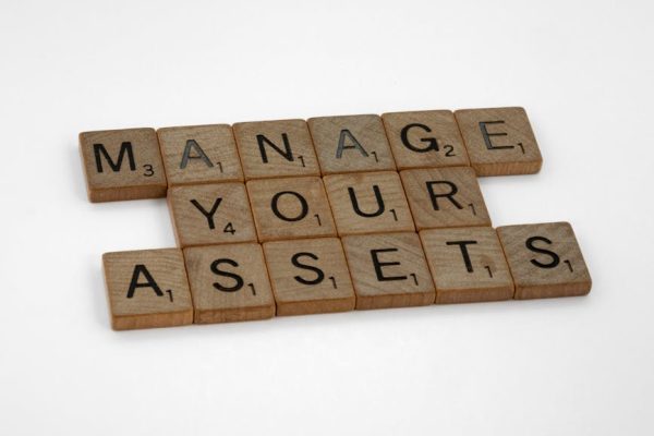 Wooden tiles spelling 'Manage Your Assets' offer conceptual business advice.