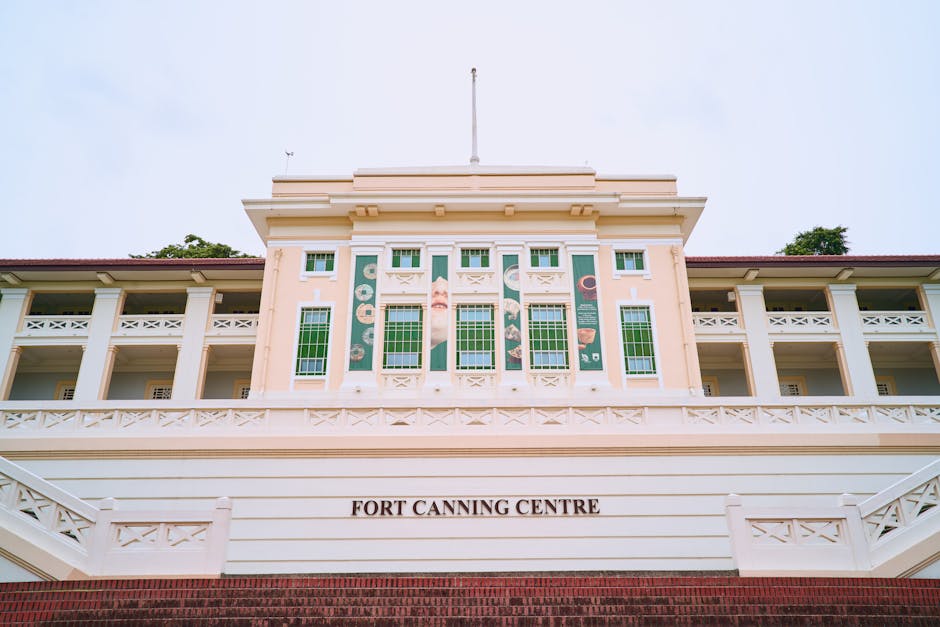 Elegant colonial architecture of Fort Canning Centre, a historic site in Singapore.