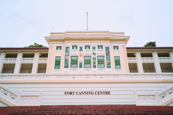 Elegant colonial architecture of Fort Canning Centre, a historic site in Singapore.