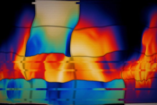 Abstract colorful wavy lines with glitch effect