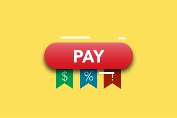 Simple illustration showing financial concept of payments with dollars interests and information on yellow background