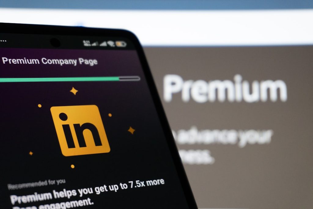 Linkedin premium company page displayed on phone