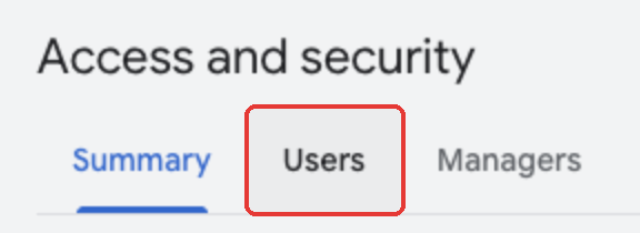 Google Ads Access and security tabs with Users highlighted